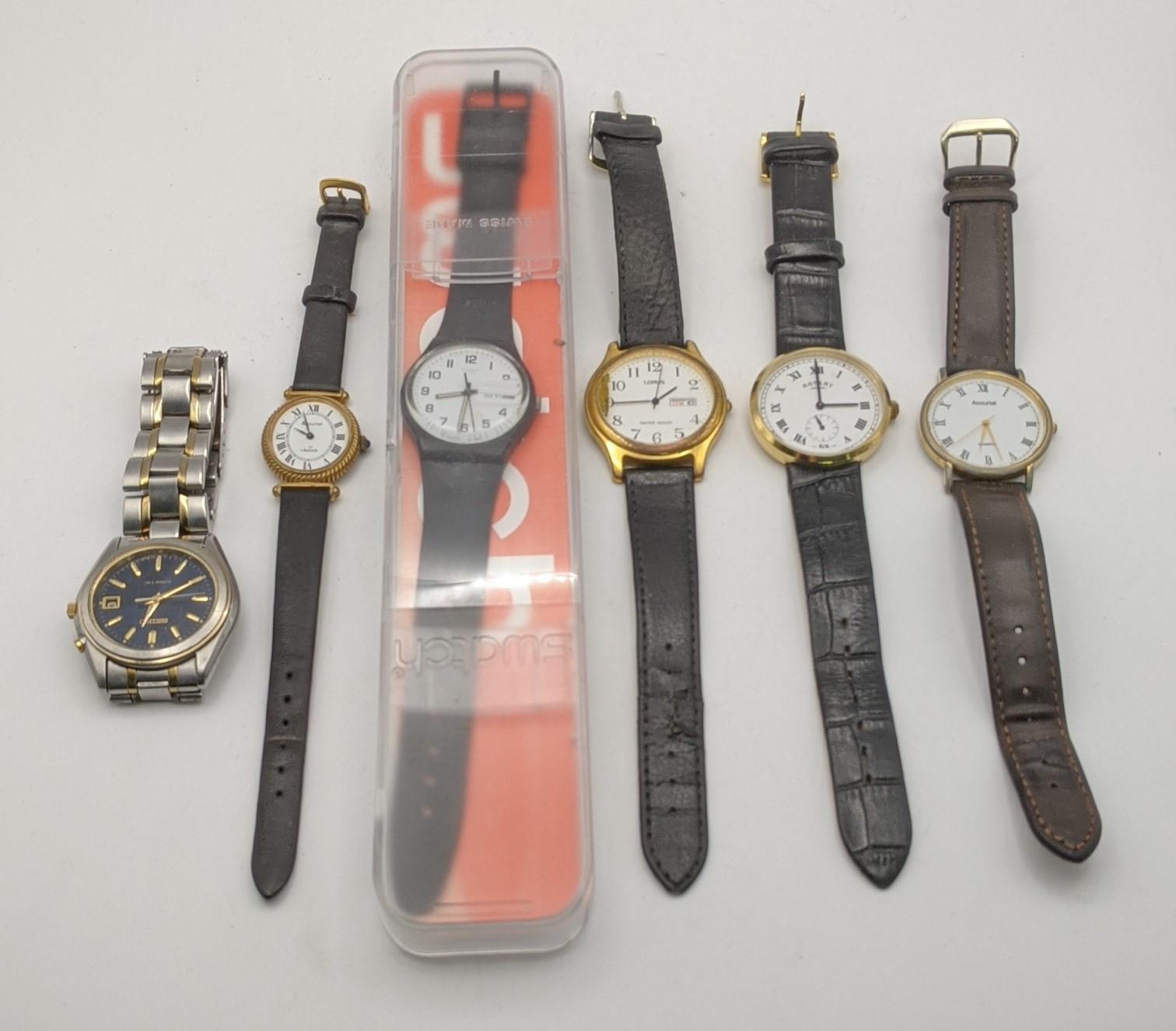 Mixed gents watches to include a Seiko Kenetic, a gents Rotary manual wind wrist watch, on a leather