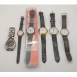 Mixed gents watches to include a Seiko Kenetic, a gents Rotary manual wind wrist watch, on a leather