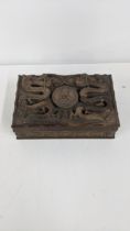 An early 20th century Chinese cigar box having carved dragons to the lid, A/F, Location: