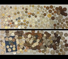 Mixed World Coins - a quantity to include Victorian and later pennies, post 1947 Shillings and