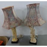A pair of modern classical style, composition figurine table lamps, on plinths, fashioned as a man