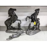 A pair of 19th century Spelter Marley horse sculptures patinated in a bronze colour (A/F) Location: