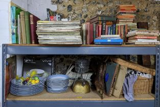 A mixed lot of books, LPs magazines and other items to include a wicker basket containing various