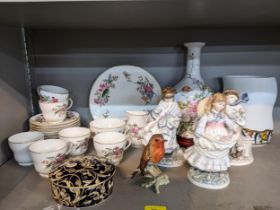 Ceramics to include a Wedgwood Sandon part teaset, three Coalport figurines, a Goebel model of a