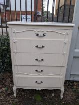 A reproduction French white painted chest of five long drawers, Location: