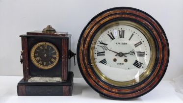 Two clocks to include a late 19th century marble cased 8 day mantle clock Location:
