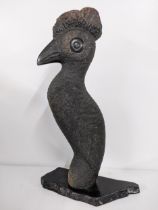 A Breon O'Casey style carved stone studio art sculpture of an Esher bird on a marble base, Location: