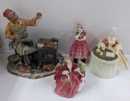 Three Royal Doulton figures to include one entitled Maisie HN1619, together with a Capodimonte