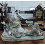 A Lladro figure of boy asleep with two dogs and a goat, 35cm h, Location: