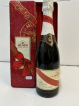 One bottle of Mumm Champagne, in presentation tin Gordon Rouge