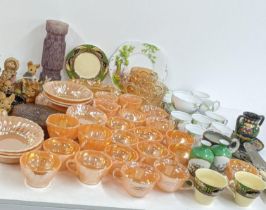 A Roslyn China Peacehaven tea set, an Anchor Hocking glass tea/dinner service Pendelfin figures,