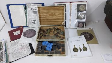 A detectorists archive to include buttons, plastic containers annual report, clippings and printed