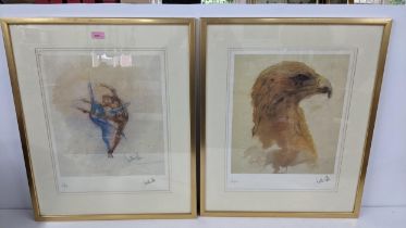 Jonathan Poole - a study of an eagles head and the other a ballet dancer, limited signed prints,
