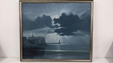 Colin Rule - a coastal scene at night, oil on canvas, signed 64cm x 75cm, framed Location: