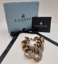 Lanvin-A brushed gold tone and rhinestone large chunky chain bracelet, total length 18cm with silver