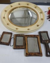 Mixed mirrors to include four treen mirrors together with a modern porthole style mirror Location: