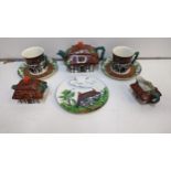 A John Maddock cottage style part tea set with a teapot, sugar, cream plates and cups (8) Location: