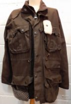 Barbour-A brown breathable wax cotton country pursuit jacket having a brown felt collar and