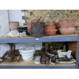 A selection of garden and household items to include terracotta planters and others, white painted