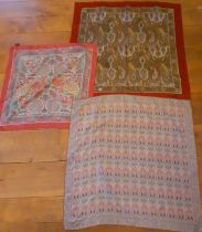 Liberty- Three vintage silk scarves to include a brown Tana Lawn scarf, 33" x 34", a rose pink