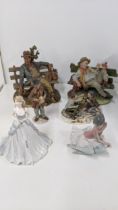 A mixed group of figurines to include Coalport silver anniversary, Lladro ballet pink and four