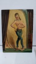 20th century Russian school - nude portrait of a ballerina oil on board signed with label verso,