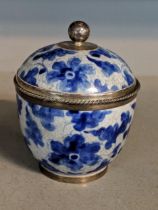 A 20th century Chinese blue and white lidded pot with sterling silver mounts, Location:4.4