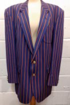 An Alexandre blue, orange and yellow regatta stripe blazer, tailored in England, having gilt crested