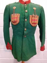 An early 20th Century Russian Cossack Chokha green felt fitted tunic A/F having a traditional Gazyrs