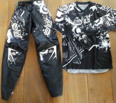 Motorcross interest-A pair of Shot Race Gear Devo black and white trousers, waistband 30" and a
