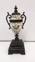 A Victorian bronze and ceramic urn style side piece Location: