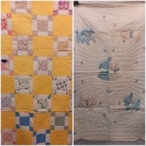 A mid 20th Century American Mid West double layer handmade patchwork quilt in a geometric square