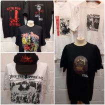 A collection of 7 Jack The Ripper interest T-shirts plus peaked cap, various designs and sizes to