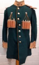 An early 20th Century Russian Cossack Chokha green felt tunic A/F having a traditional Gazyrs