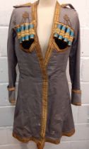 An early 20th Century Russian Cossack Chokha grey cotton fitted tunic A/F with traditional Gazyrs