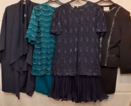 Frank Usher-Four late 20th Century ladies evening 2-piece outfits, UK size 12. Location:Rail