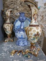 Ceramics to include a Delft pottery bulb vase, a Boch Delft ware charger, and a pair of 19th century
