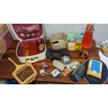 Vintage and sporting items to include diving related items, a lava lamp, lead figures and a vanity