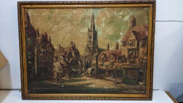 Early 20th century oil painting of a street scene, insistingly signed Location: