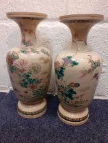 A pair of early 20th Century Japanese Satsuma vases, 9" high decorated with butterflies and flora.
