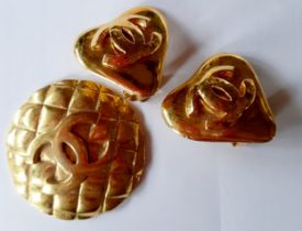 Chanel- A pair of 1993 Autumn collection gold tone heart shaped clip on earrings stamped Chanel 93 P