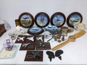 A mixed lot to include Coalport limited edition aviation collectors plates, some mounted in