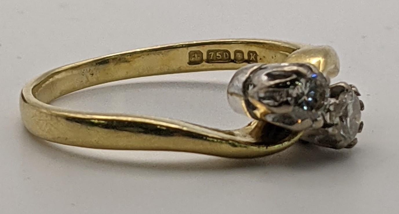 An 18ct gold crossover ring set with two diamonds, 3.1g size N 1/2 Location: - Image 3 of 4