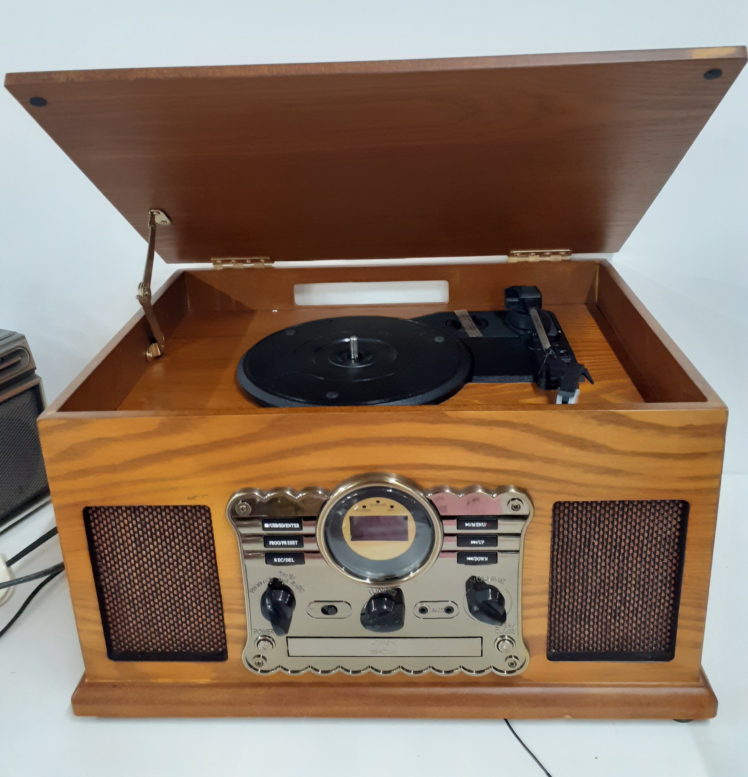 A reproduction music centre in veneered case together with a Sanyo portable tape and radio player, - Image 2 of 9