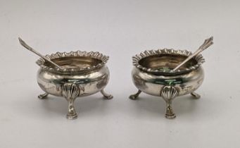 A pair of Henry Bourne silver salts, with spoons, total weight 115.3g Location: