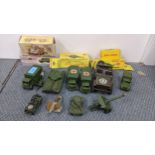 A quantity of army related Dinky toys to include Jeeps Military ambulances (626), a Centurion