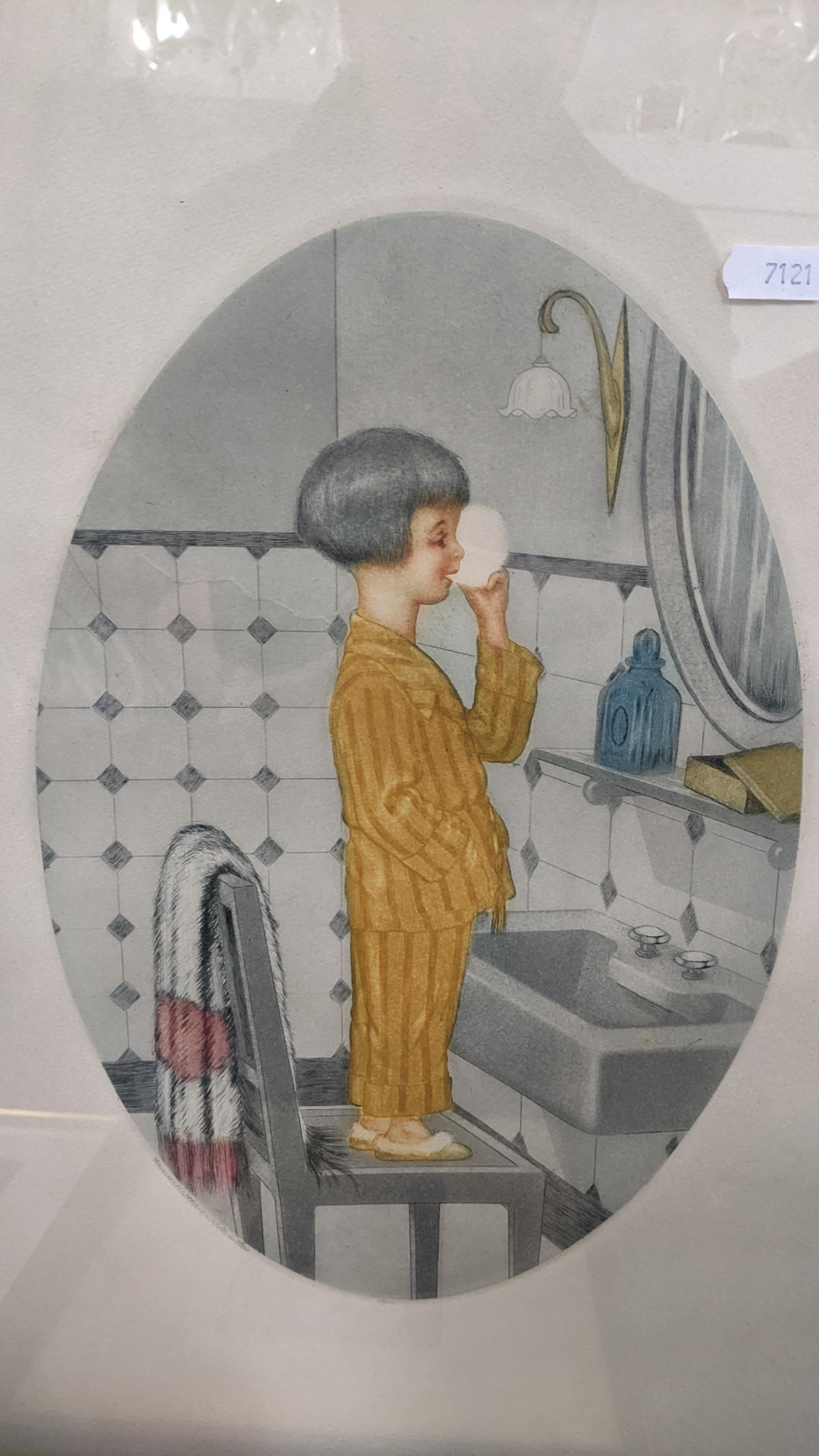Mixed pictures to include a print depicting a girl stood on a chair in a bathroom inscribed ' - Image 2 of 5