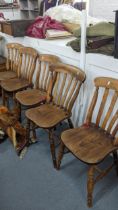 A set of five late 19th century elm seated Windsor dining chairs Location: