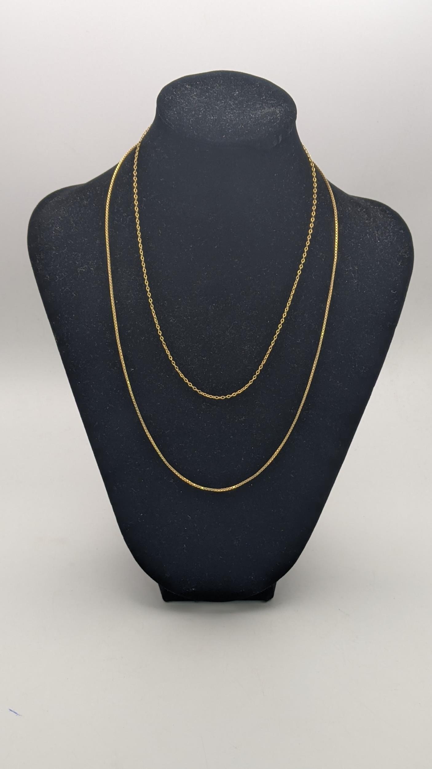 Two 9ct gold necklaces to include a box link style necklace total weight 4.7g Location: