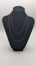 Two 9ct gold necklaces to include a box link style necklace total weight 4.7g Location: